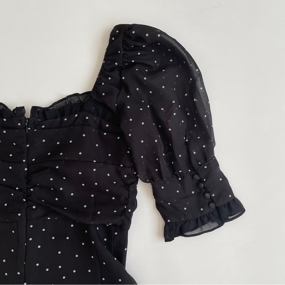 YesStyle Sinora Short-Sleeve Scoop Neck Dotted Mini Smock Dress - Picture 15 of 16